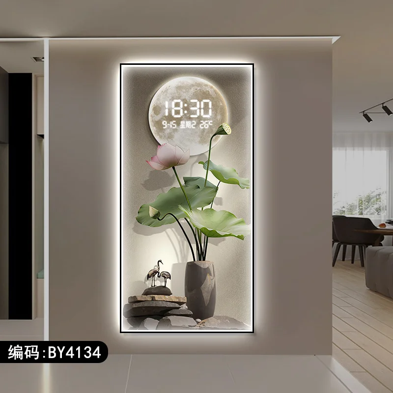 e*-New Chinese style lotus entrance decoration painting, high-end electronic screen, living room corridor mural light