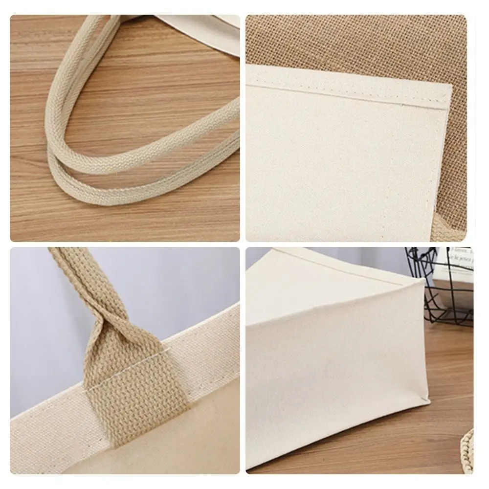 Beige Canvas Bag Reusable Large Capacity DIY Hand Drawn Blank Tote Sack Daily Commutting Foldable Shopping Bag