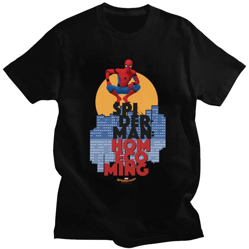 Spider-Man Cityscape Tshirts Men Short Sleeves Summer T Shirt Streetwear Classic T-shirts Fitted Soft Cotton Tee Merchandise