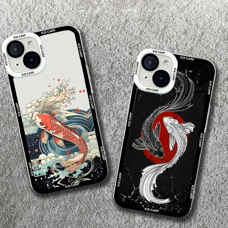 Art Fish Koi Carp Phone Case For Samsung Galaxy S24 S23 S22 S21 Ultra Plus FE A13 A32 A33 A52 A53  A54 A14 A15 A35 A05 A55 Cover