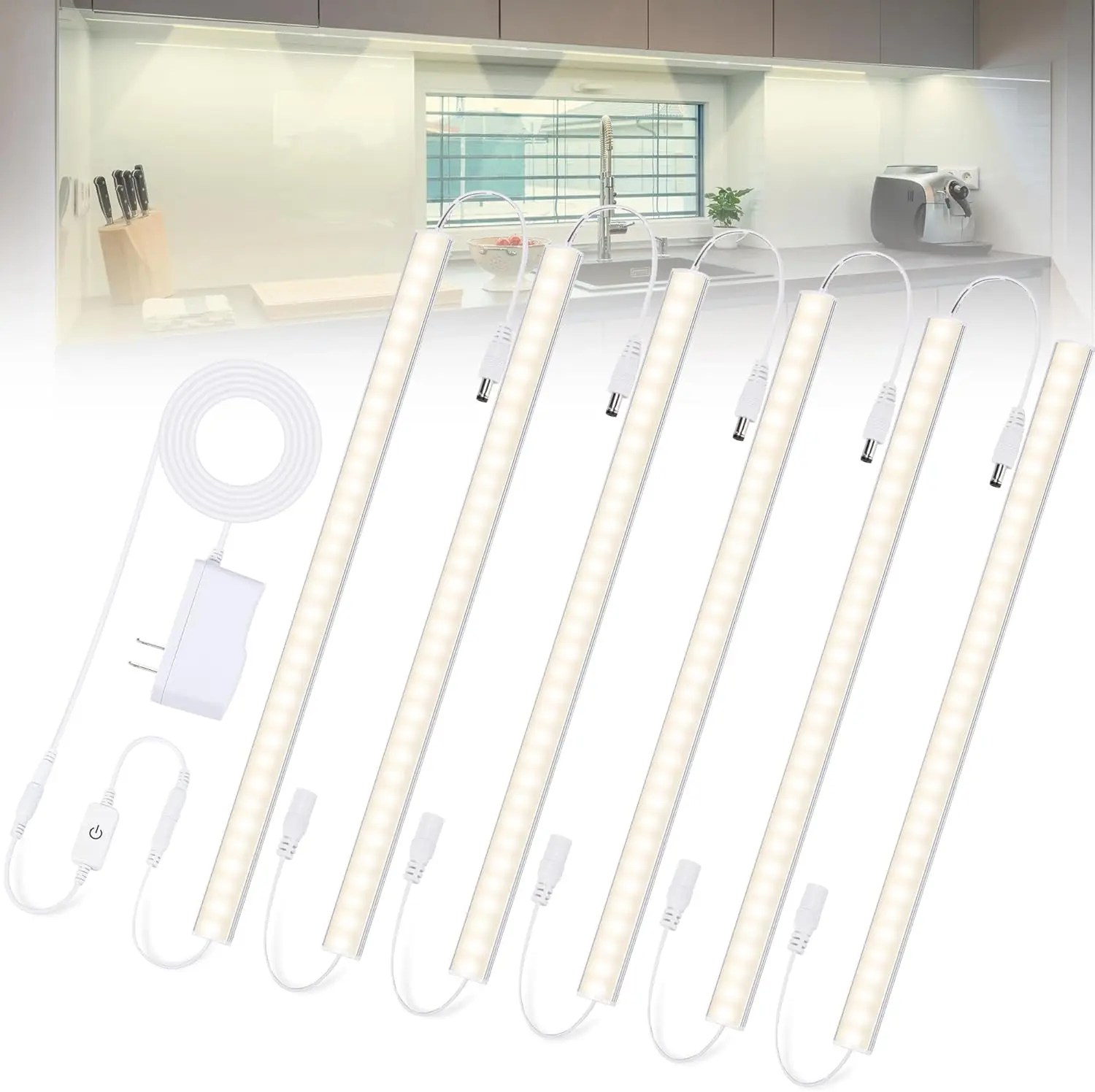 

Диммируемая светодиодная подсветка для шкафов, 6 шт., 12 дюймов, дневной белый свет 4000K, с функцией памяти, для кухонной столешницы