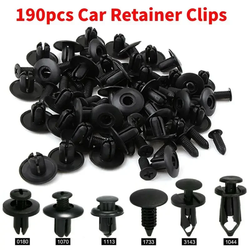 190pcs Universal Car Fender Liner Clips 6 Size Plastic Fasteners Rivets Set Auto Body Bumper Rivet Set Replacement Push Pin