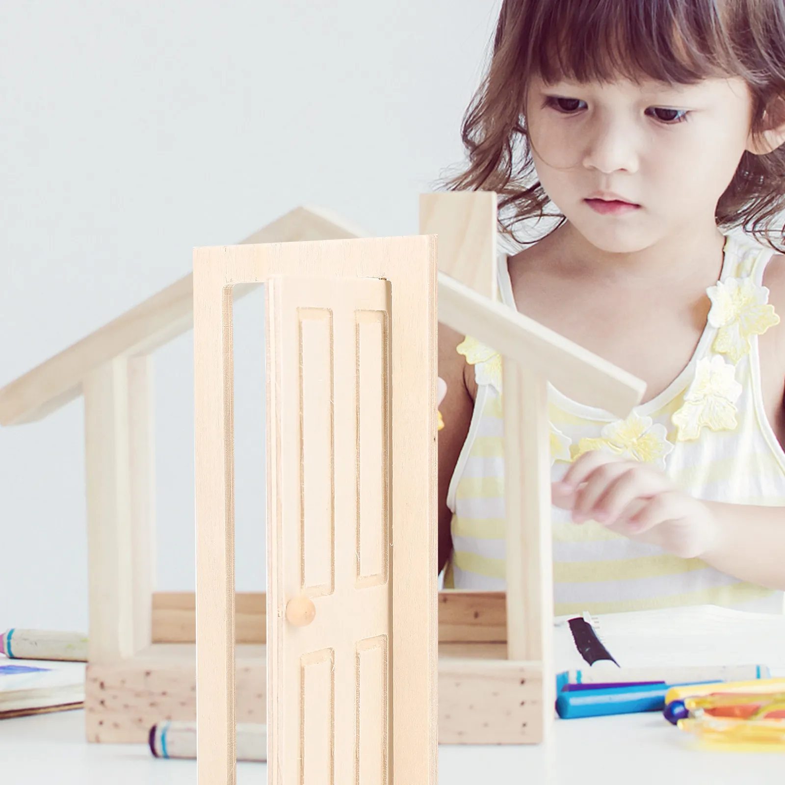 

1Set Miniature Wooden Door Ladder Mailbox for Dollhouse Decoration Home Decor DIY Craft Supply Realistic Smooth Edges Safe