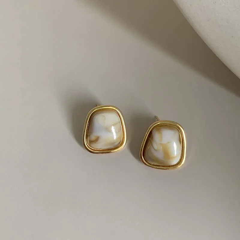 خمر القهوة اللون مربع الراتنج وأقراط للنساء الفتيات موضة المعادن غير النظامية هندسية أقراط مجوهرات 2023 العصرية