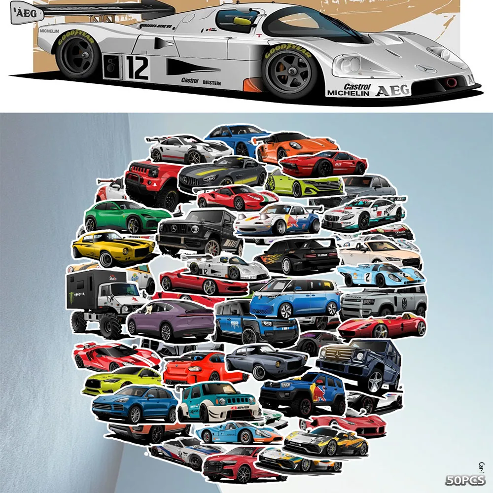 Cool Sports Racing Car Waterproof Stickers DIY Decals for Phone Case Laptop Water Bottle Scrapbook Journal Decor
