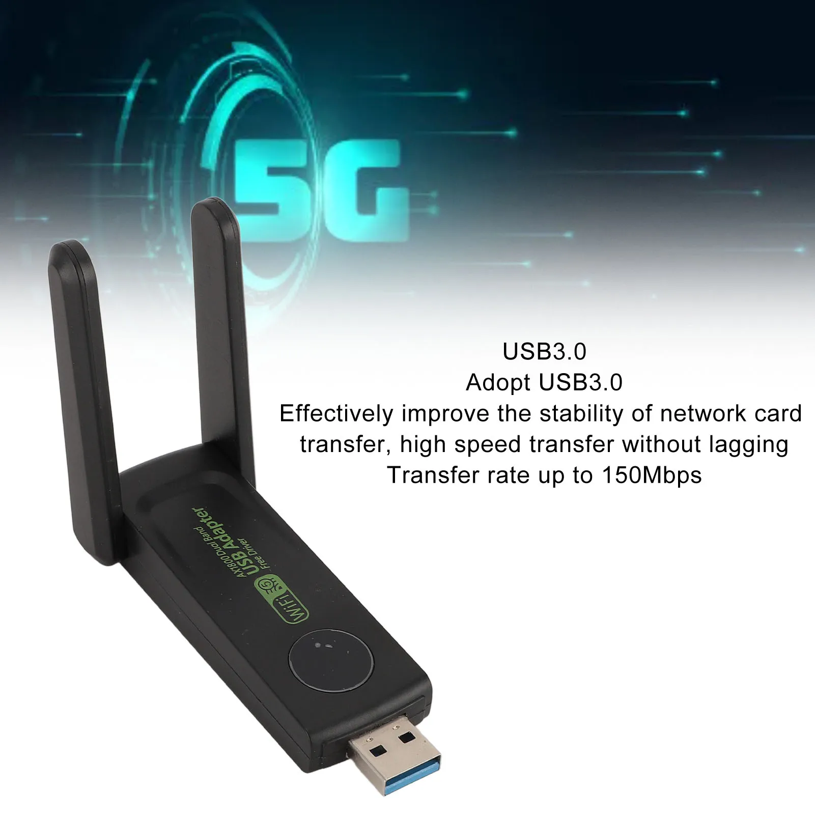เครื่องส่งสัญญาณไร้สาย 150Mbps ฮีทซิงค์อะแดปเตอร์เครือข่ายไร้สาย USB ดูอัลแบนด์ 2.4G 5G มืออาชีพสำหรับแล็ปท็อปสำหรับพีซี