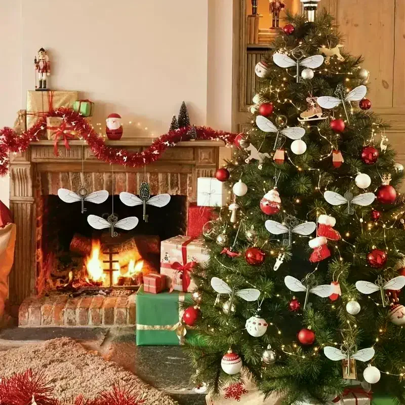 25/49 pçs vintage antigo filigrana chaves com asas de libélula diy efeito realista para sala natal festa de casamento decoations