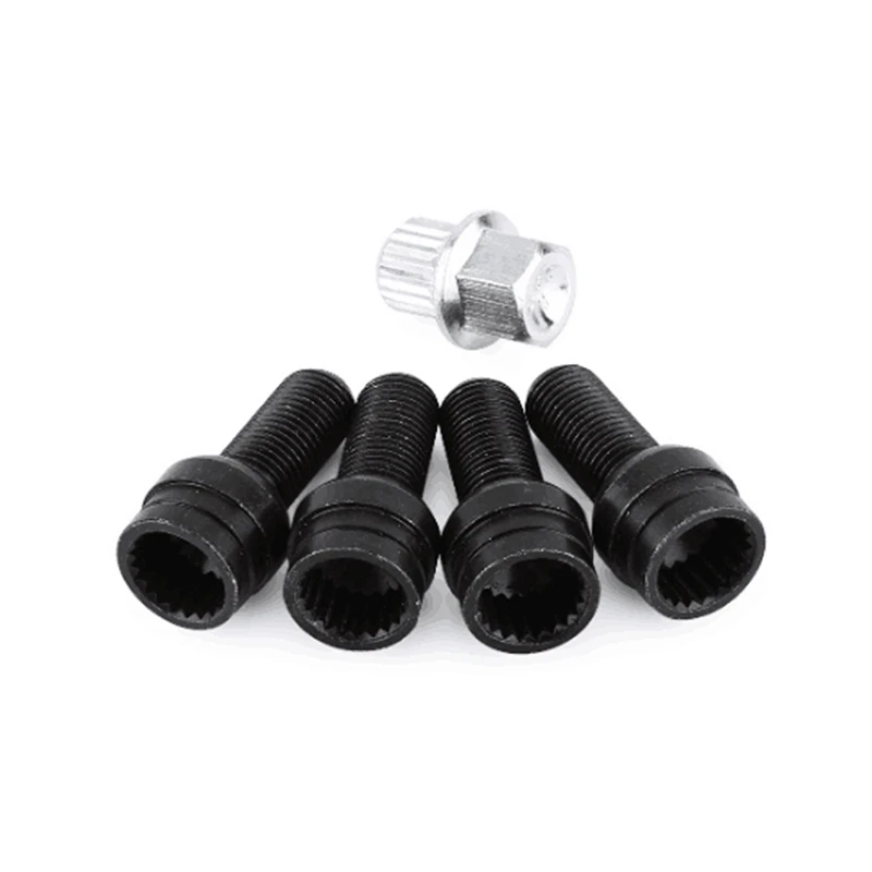 4Pcs M141.5MM Steel Wheel Bolt & Lock Lug Nut Set With Key For - Golf Jetta Replacement Parts And Accessorie Black