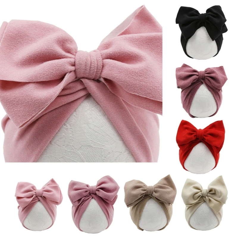 Girls Big Bow Turban Hat Newborn Photography Props Infant Baby Beanie image 2