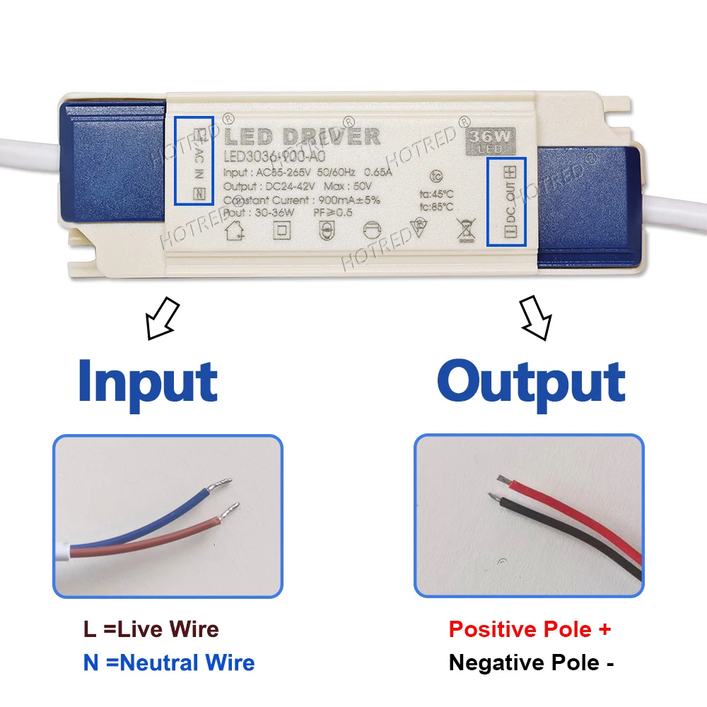 Fuente de alimentación del controlador LED, transformador de luz de lámpara de 20W, 30W, 36W, 40W, 50W, 500mA, 600mA, 700mA, 800mA, 900mA, 1000mA,