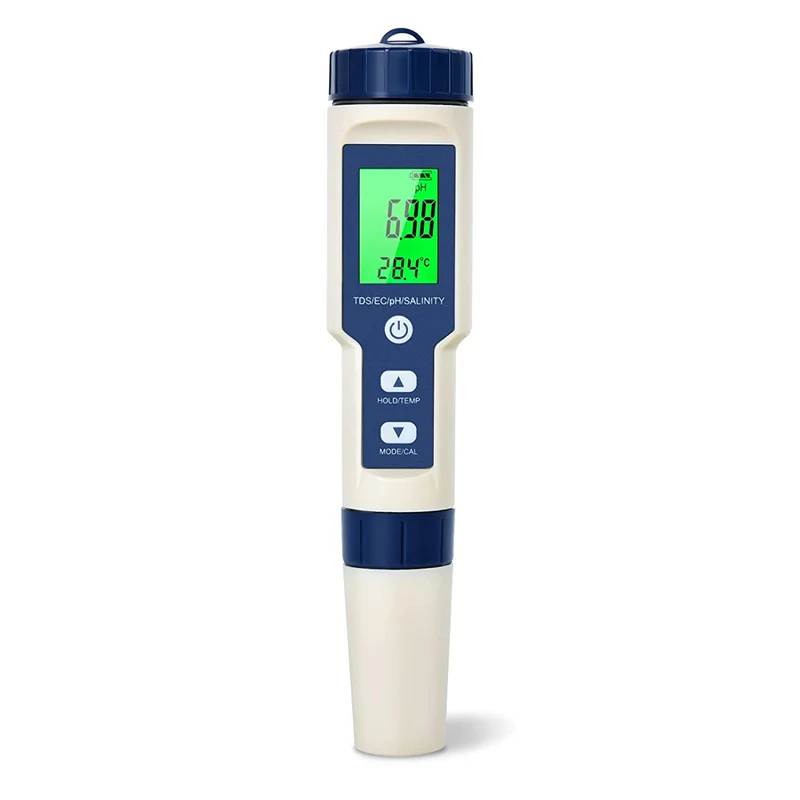 

5 In1 TDS/EC/SALT/TEMP/PH Meter On Drinking Water Pool Fish Tank Digital Water Quality Monitor Tester High Accuracy Water Tester