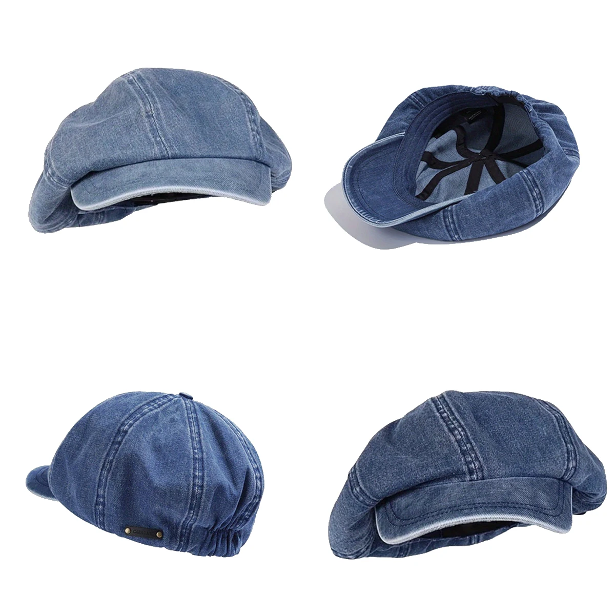 

Big Head Circumference Beret Fashionable Retro Label Design Trendy Versatile Octagonal Hat Washed Denim High Elasticity Elastic