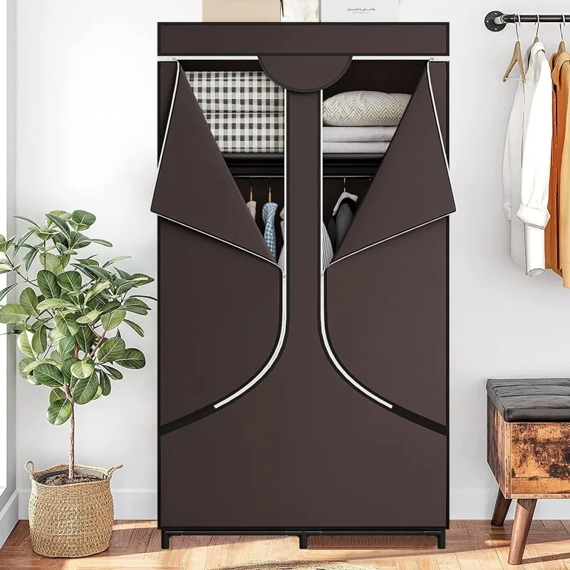 Portable Wardrobe Closet Clothing Organizer with Dustproof Non-Woven Fabric Clothes Hanging Rack for Bedroom, Furniture