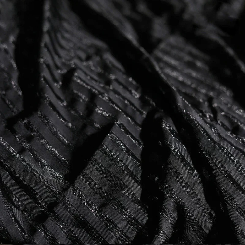 

Вязаная вышитая полосатая сетчатая ткань, черная эластичная жаккардовая ткань для дизайнерского платья, ткань для шитья своими руками