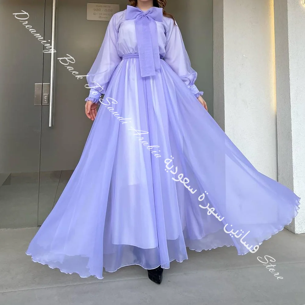 Fairy Garden Wedding Dress O-neck Tulle Long Sleeves A-Line Exquisite Sweep Train Bow Photo Color Floor Length Saudi Arabia 2024