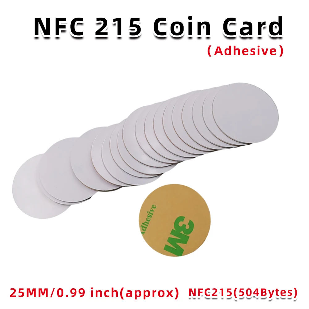 NFC ntag215コインカード,タグ付き,粘着性バック,13.56MHz, 504バイト,RFIDカード,名刺ゲーム,Bluetoothスクリプト