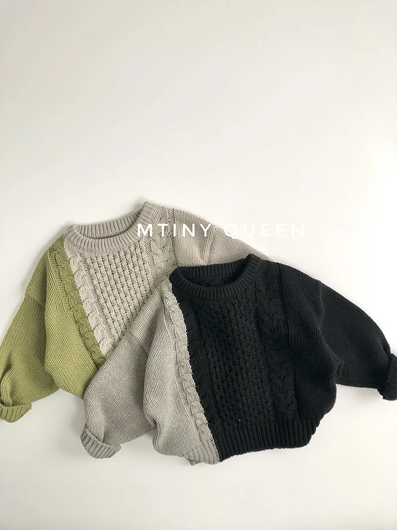 2024 Autumn New Children Fashion Patchwork Sweater Cotton Boys Girls Knitted Pullover Baby Long Sleeve Casual Tops Kids Clothes