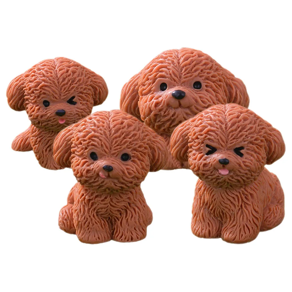 

4 Pcs Mini Decor Realistic Puppy Figurines Resin Material Dog Ornaments Mini Dog Adornment Cognitive Models