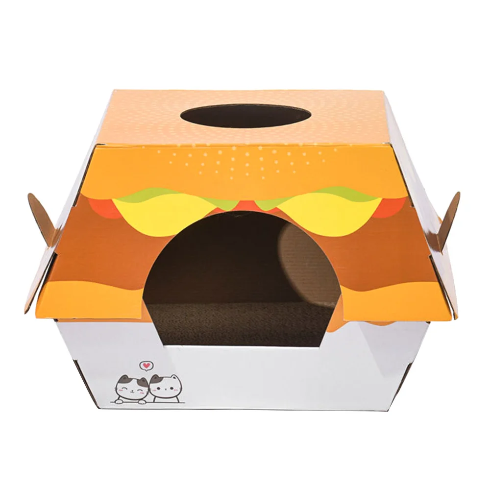 

Hamburger Cat Nest House Style Scratcher Kitten Board Hanging Toy Plaything Creative Corrugated Paper Scratching