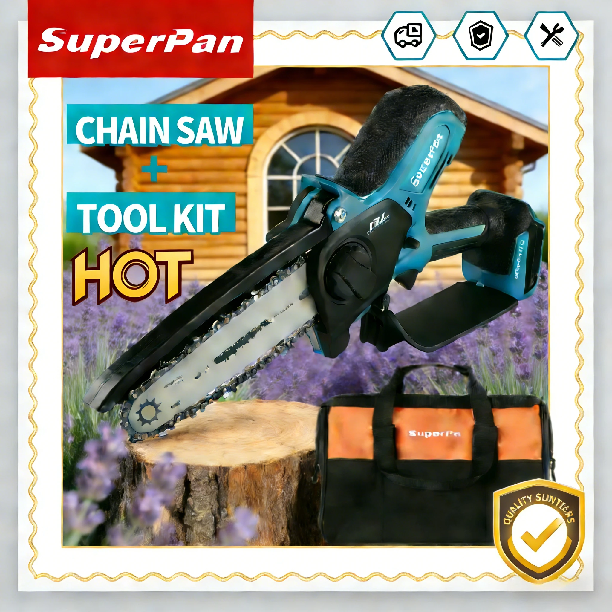 

Электрическая цепная пила SuperPan 420 мм, мини-пила для резки древесины, цепь 80TXL для садовых работ на открытом воздухе, совместима с аккумулятором Makita 18В.