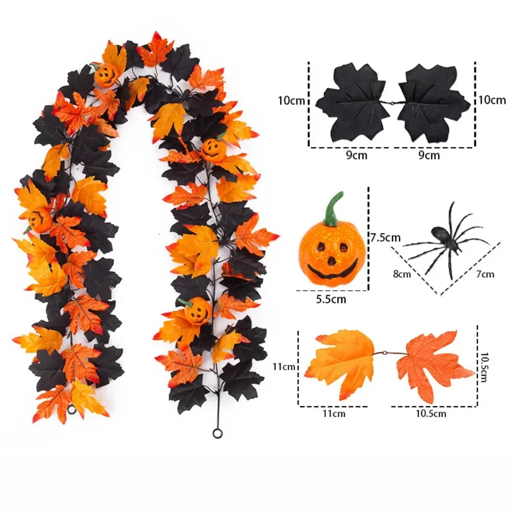 1Pcs Halloween Artificial Maple Leaf Garland 175cm Fall Autumn Fake Foliage Vine Hanging Ivy for Home Party Wall Fireplace Decor
