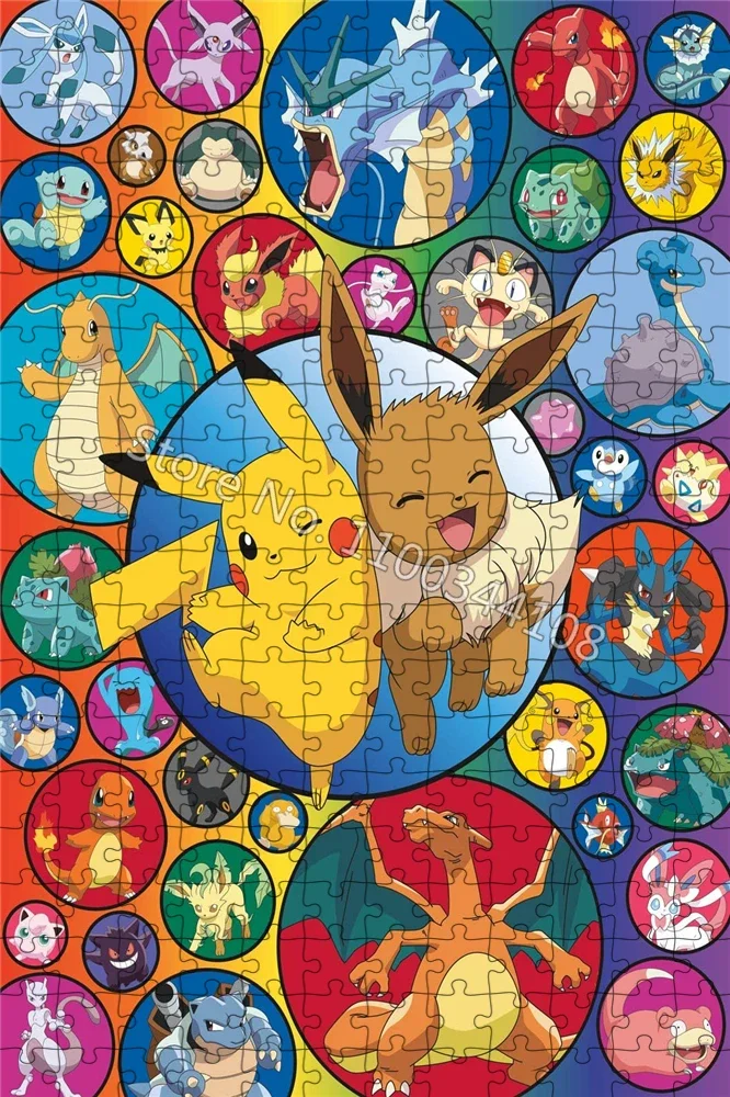 Pokemon Character Pikachu Eevee Jigsaw Puzzle Pocket Monster 300/500/1000 Pieces Cartoon Puzzles Children's Transplantation Toys