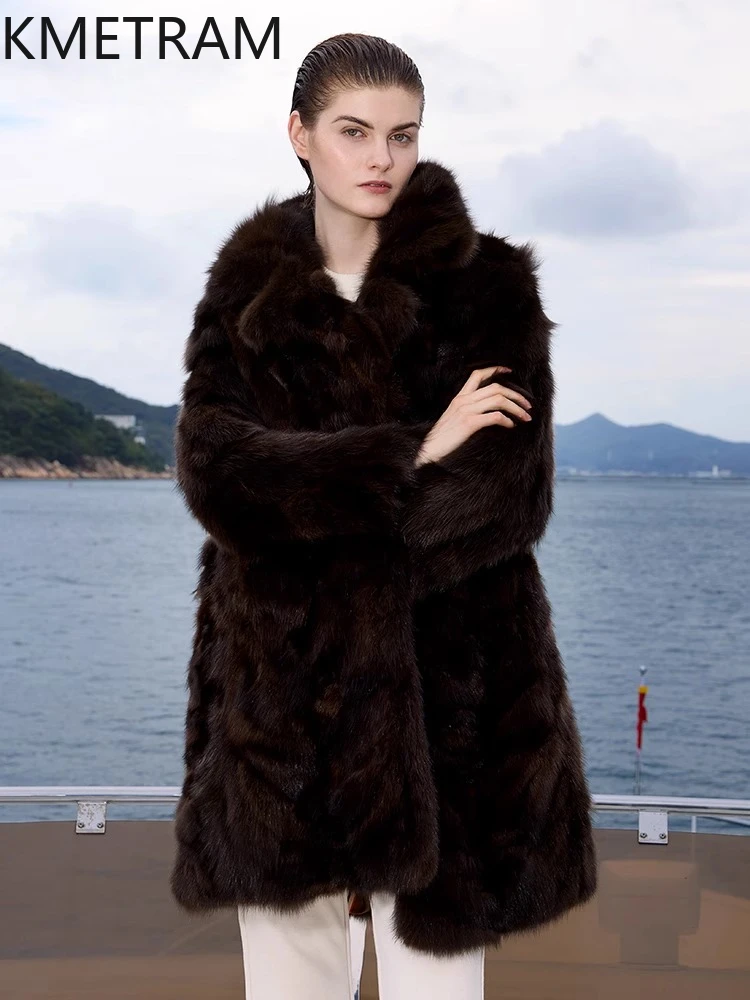 Kurtka z naturalnego futra sobola damska luksusowa średniej długości płaszcz z prawdziwego futra 2025 wysokiej jakości zimowe płaszcze odzież damska шуба женская