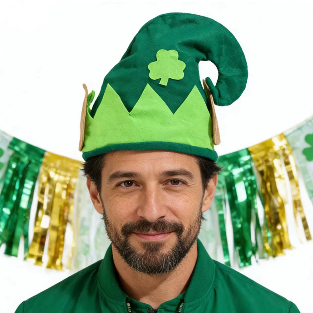 

Saint Patrick's Day Green Elf Hat Cosplay Irish Festival Three Leaf Clover Headpiece Cap Carnival Party Costume Props Gifts