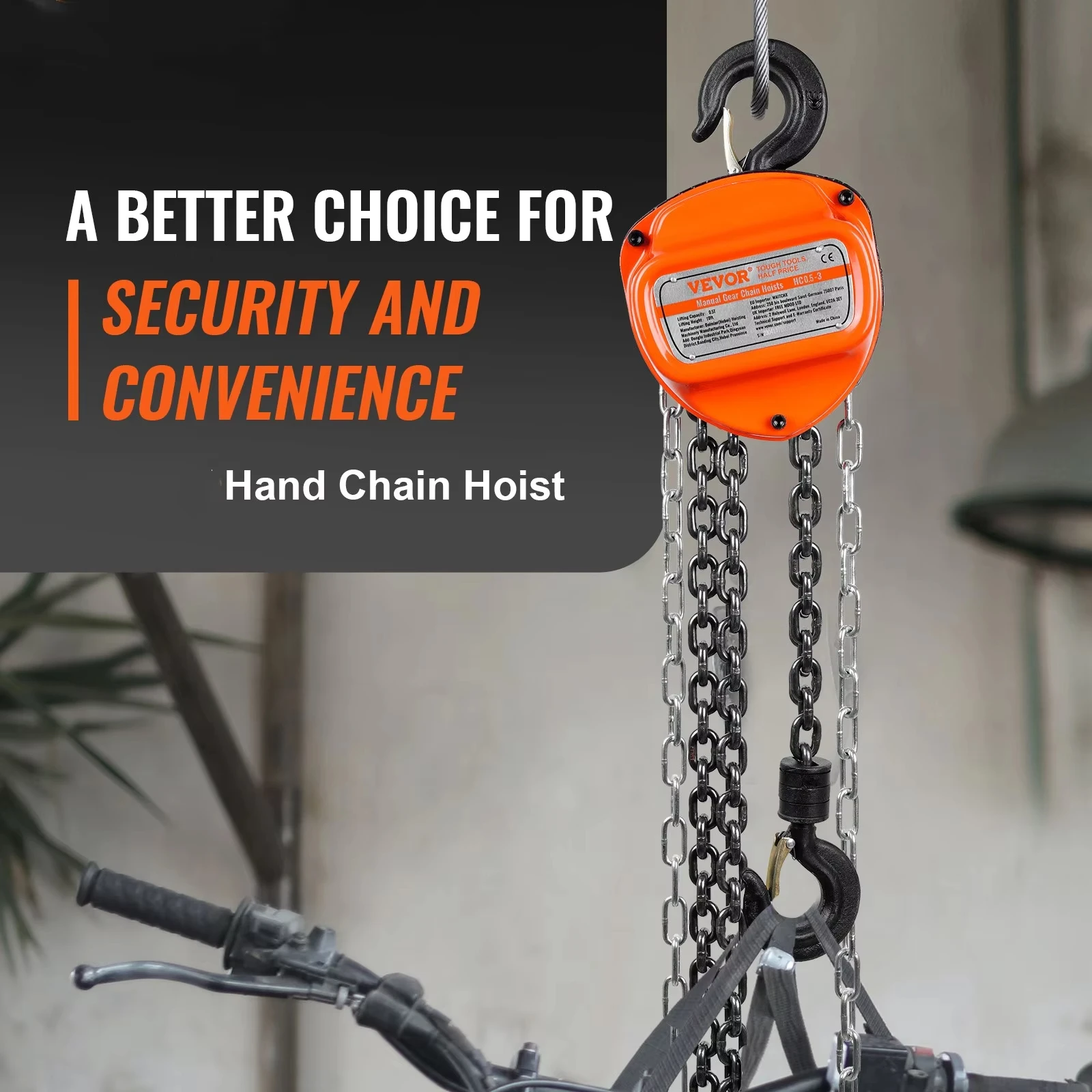 VEVOR 1/2/3T Manual Hand Chain Hoist G80 Galvanized Carbon Steel with Double-Pawl Brake Auto Chain Leading 360° Rotation Hook