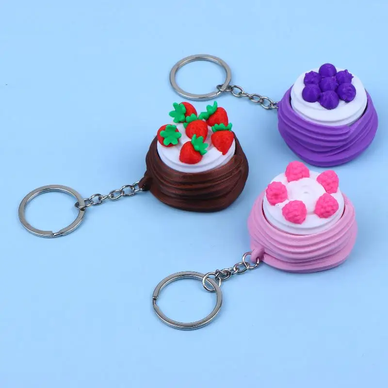 Fidget Decompression Keycap Clicker Keychain Creative Fruit Cake Shaped Pendant for Bag Decor Adult Anxiety Relief
