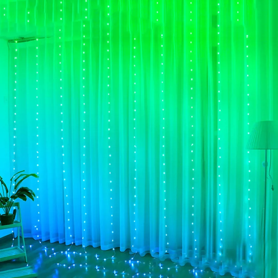 Imagem -04 - Smart App Controlled Curtain Fairy Lights String Lights Rgb Changeable Rainbow Outdoor 3x3m