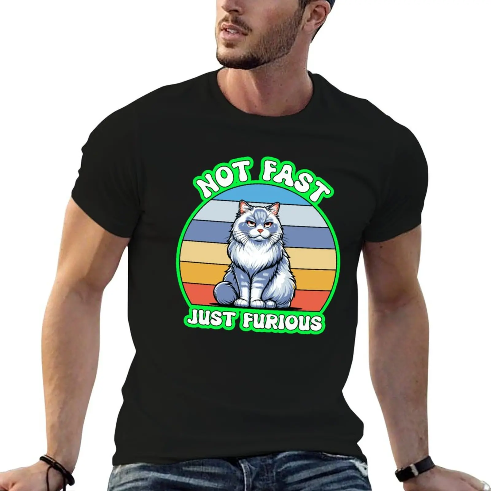 Not Fast Just Furious Cat Relaxed Fit T-Shirt plain basketball graphic tees shirts graphic tee men