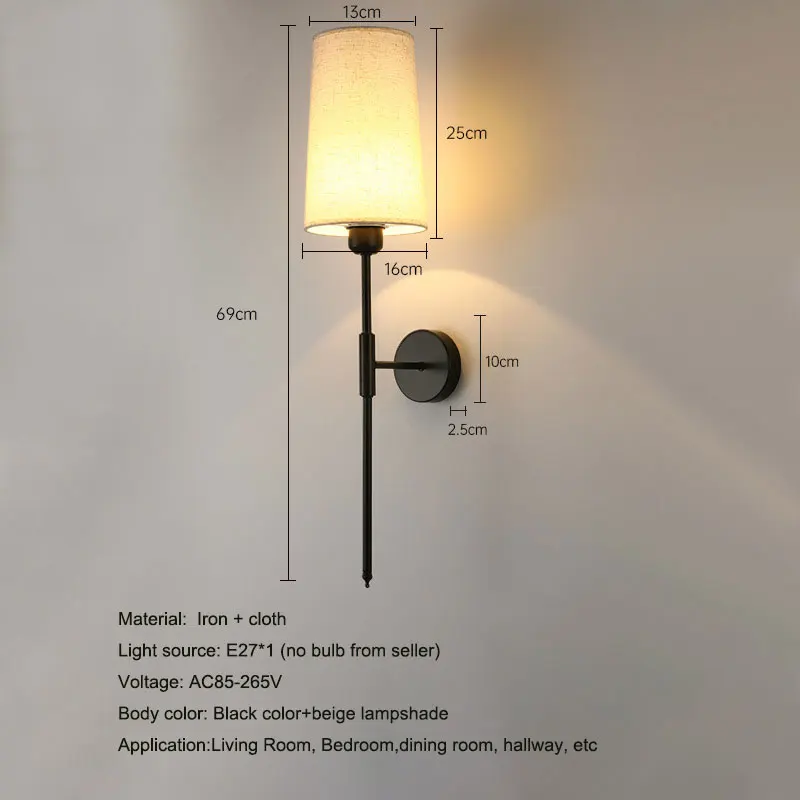 New American Wall Lamp Bedroom Bedside Lamp Modern Minimalist Corridor Hallway Foyer Retro Cloth Covered Wall Light
