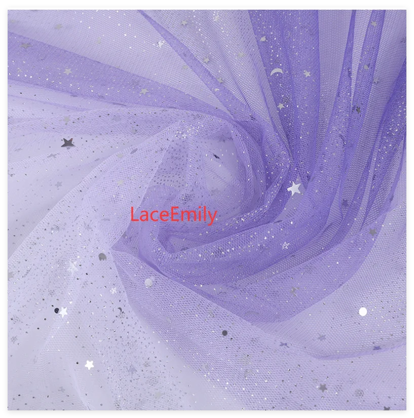 Gradient Shiny Bronzed Star Moon Lace Fabric Sequin Mesh tulle For Girls  Dress Dolls Cloth 1 yard