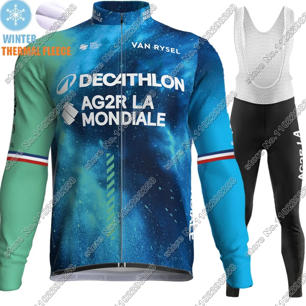 Team Ag2r Koszulka kolarska 2024 Zestaw zimowy Francja Strój narodowy Niebieski Zestawy z długim rękawem MTB Rower Spodnie szosowe Śliniak Nosić