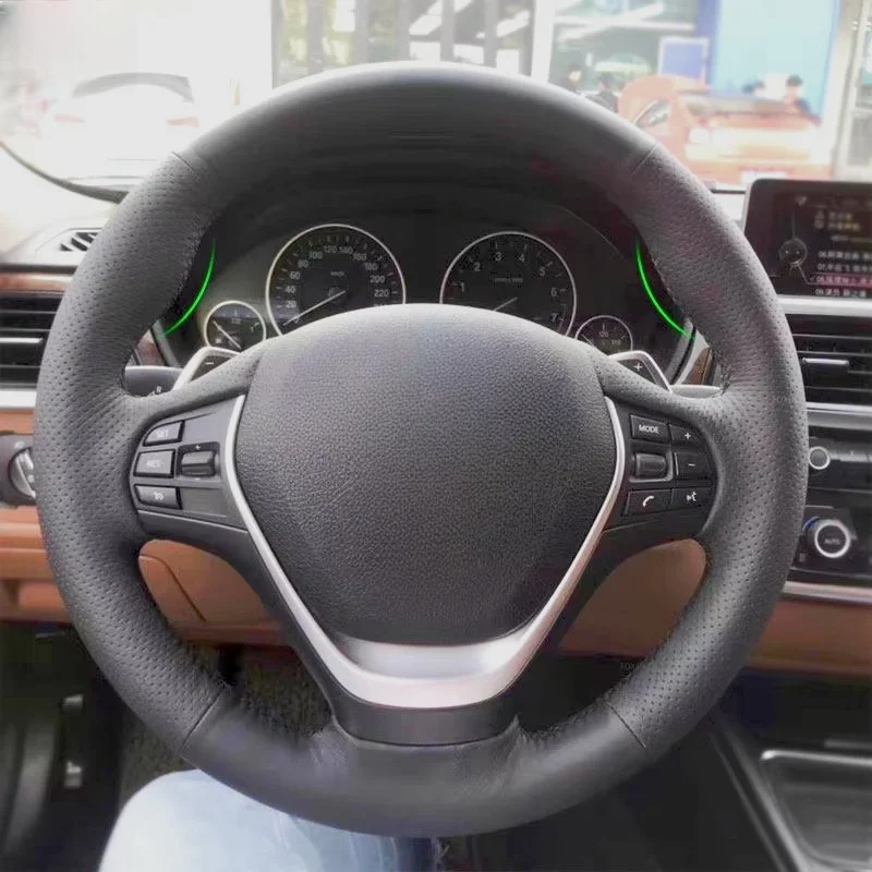 

Black Car Steering Wheel Cover DIY Microfiber Leather For BMW 1 2 3 Series F20 F21 F22 F30 F34 Automotive Interior Accessories