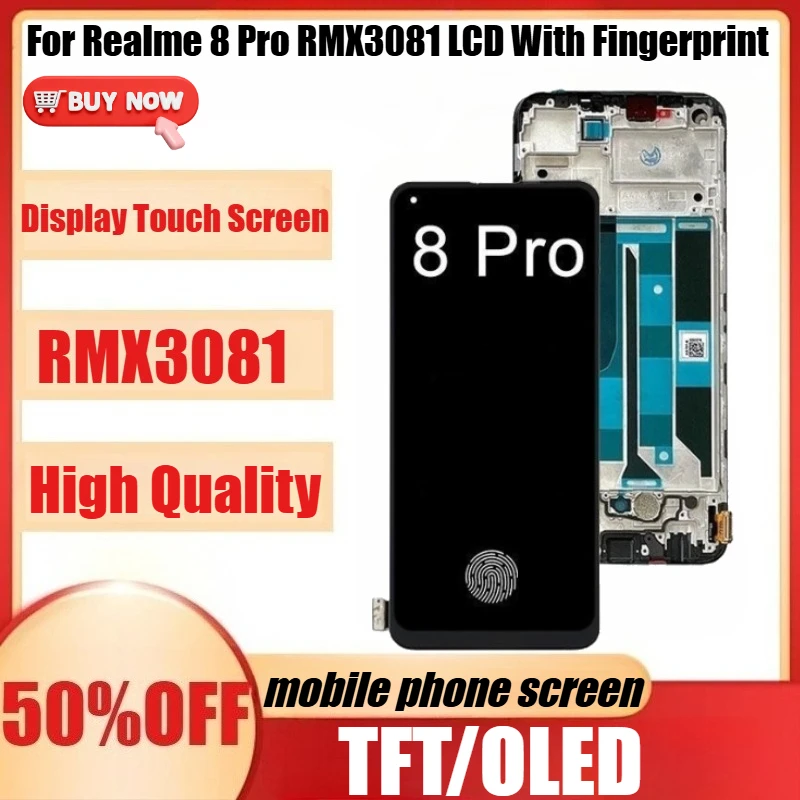 

6.4"Super AMOLED For Oppo Realme 8 Pro LCD Display Touch Screen Digitizer For Realme 8 Pro RMX3081 LCD With Fingerprint