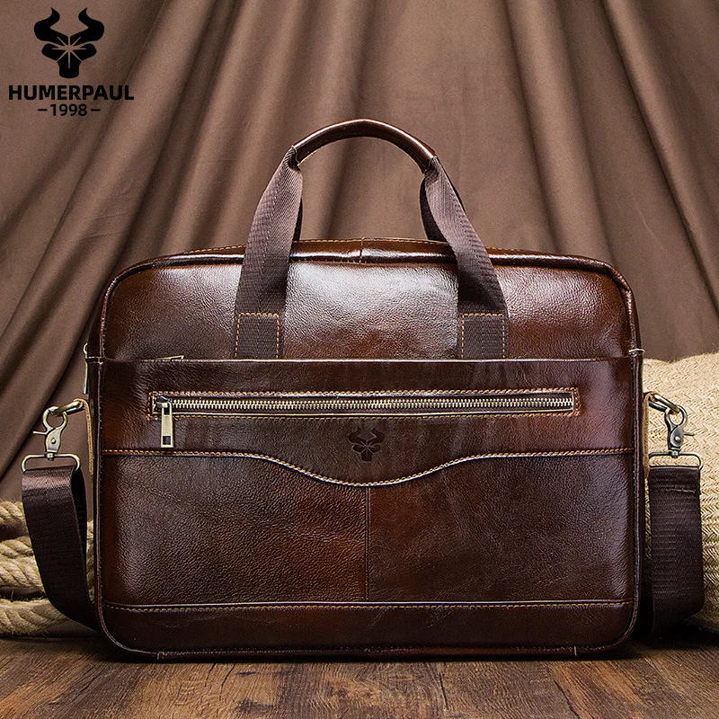 حقيبة ريترو بكتف واحد للرجال، تخزين كمبيوتر من الجلد الطبيعي، حقيبة يد ذات سعة كبيرة، حقيبة رجال الأعمال عبر الجسم #1