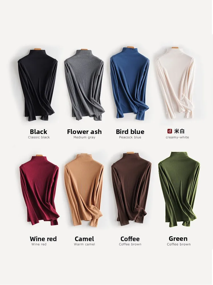 

Women's Silk Blend Knitted Base irt f High Collar Long Sve Pure Color Casual Fit Regular Length V-Ne Antibacterial