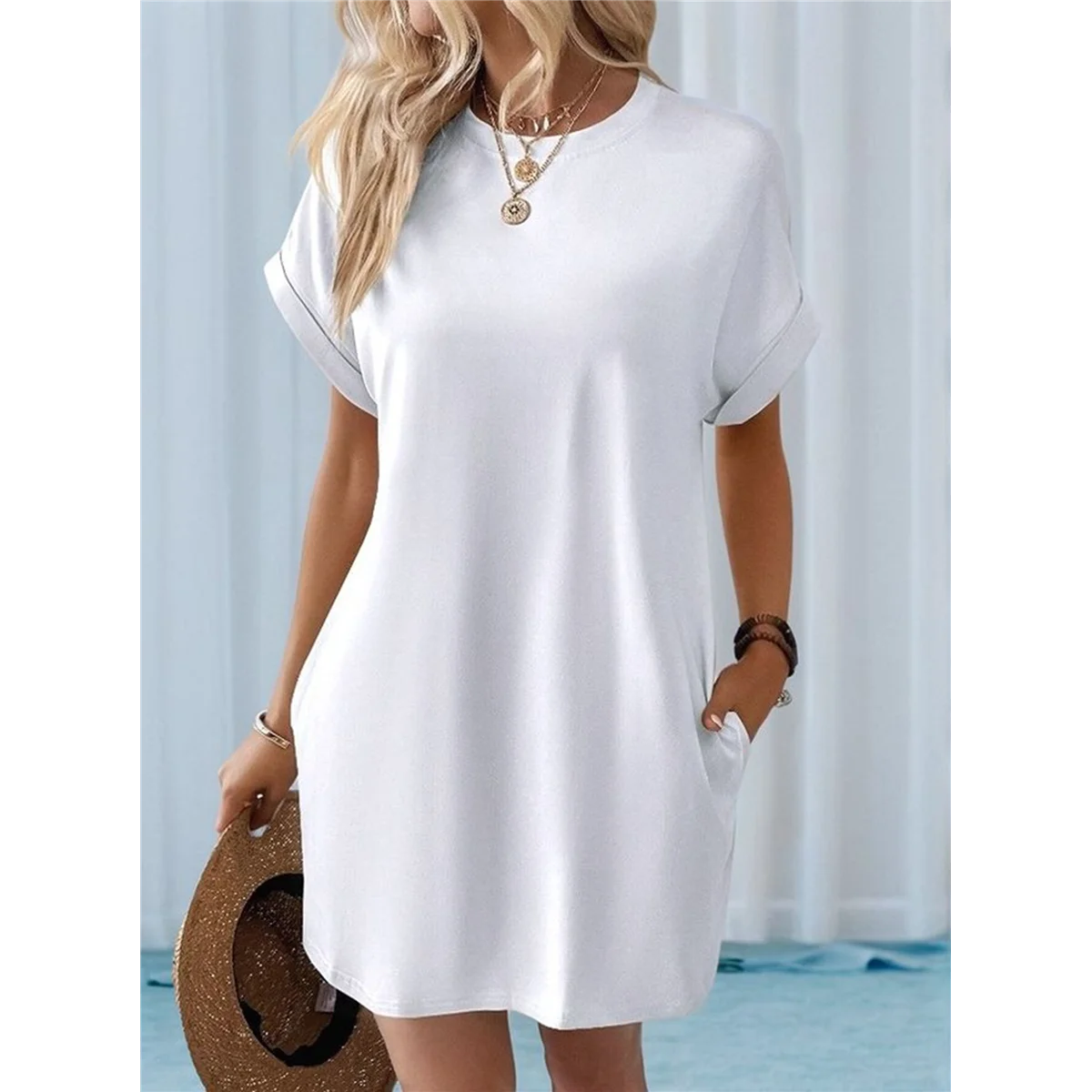 Abiti estivi da donna Moda 2025 Mini abito a maniche corte Bianco S