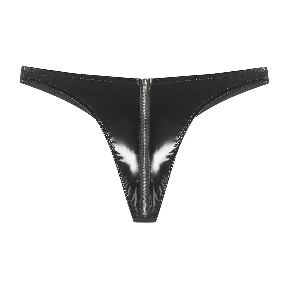 

Sexy Men Underwear Zipper Crotch Panties Gay Lingerie Black Faux Leather Bulge Pouch Hot Underpants Low Waist Erotic Male Briefs