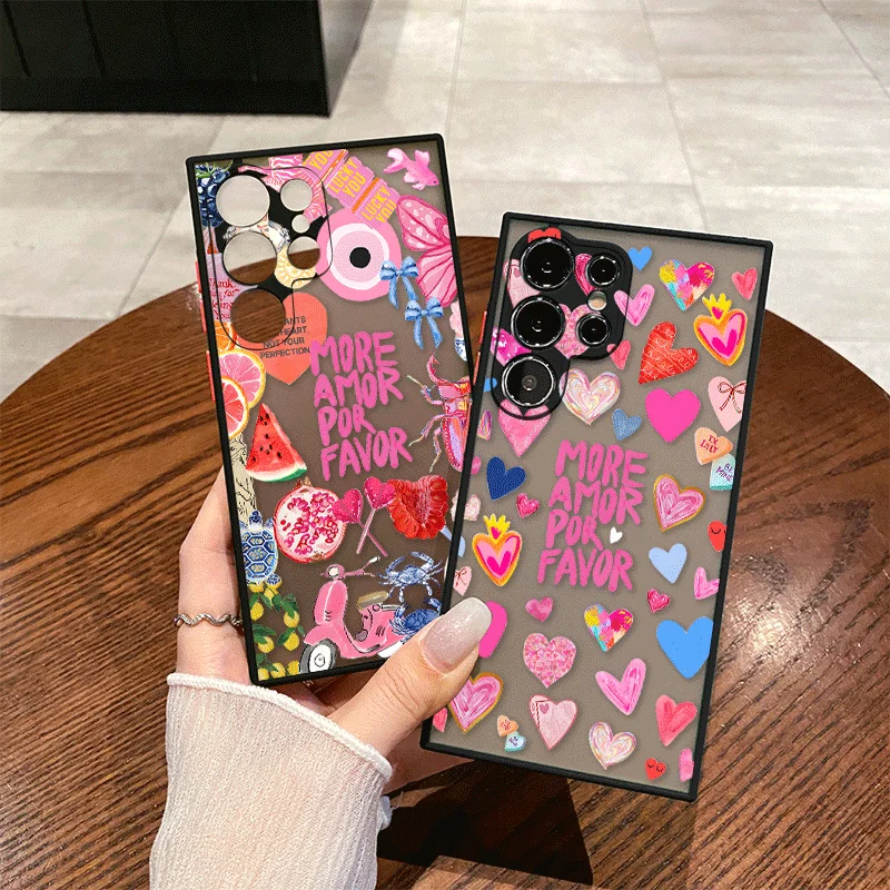 Love Heart More Amor Por Favor Phone Case for Samsung Galaxy S26 S25+ S23 Ultra S24+ S22 Plus S21 FE S25 S26+ Hard Matte Covers
