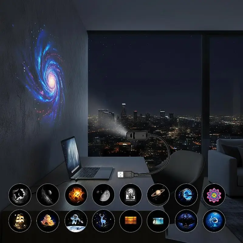 USB Plug In Starry Planet Projection Lamp 1 Set Dimmable Atmosphere Light for Kids Bedroom Bedside Decoration