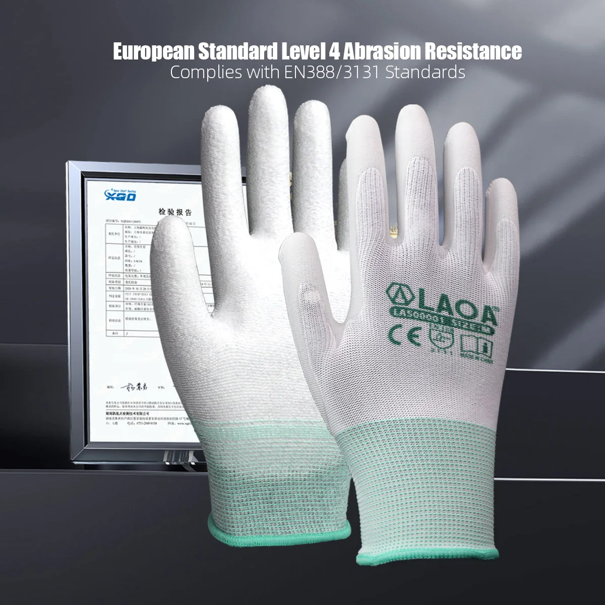LAOA Labor Safety Gloves PU Palm Coating Non Slip Durable Ventilated Thin Electronic Factory Construction Protective Work Gloves