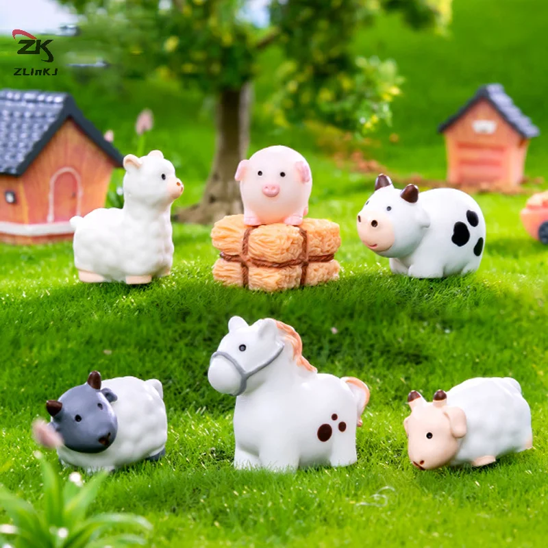 1pc Cute Miniature Figurines Pig Sheep Cows Landscape Ornament Desk Decoration Accessories Home Decoration Kids Gifts