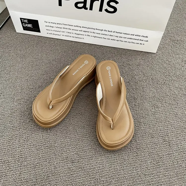 

Women's Summer New Flip Flops Fashion Solid Color Clip Toe Thick SoleShoes Elegant Dress Beach Soft Sole Sandals