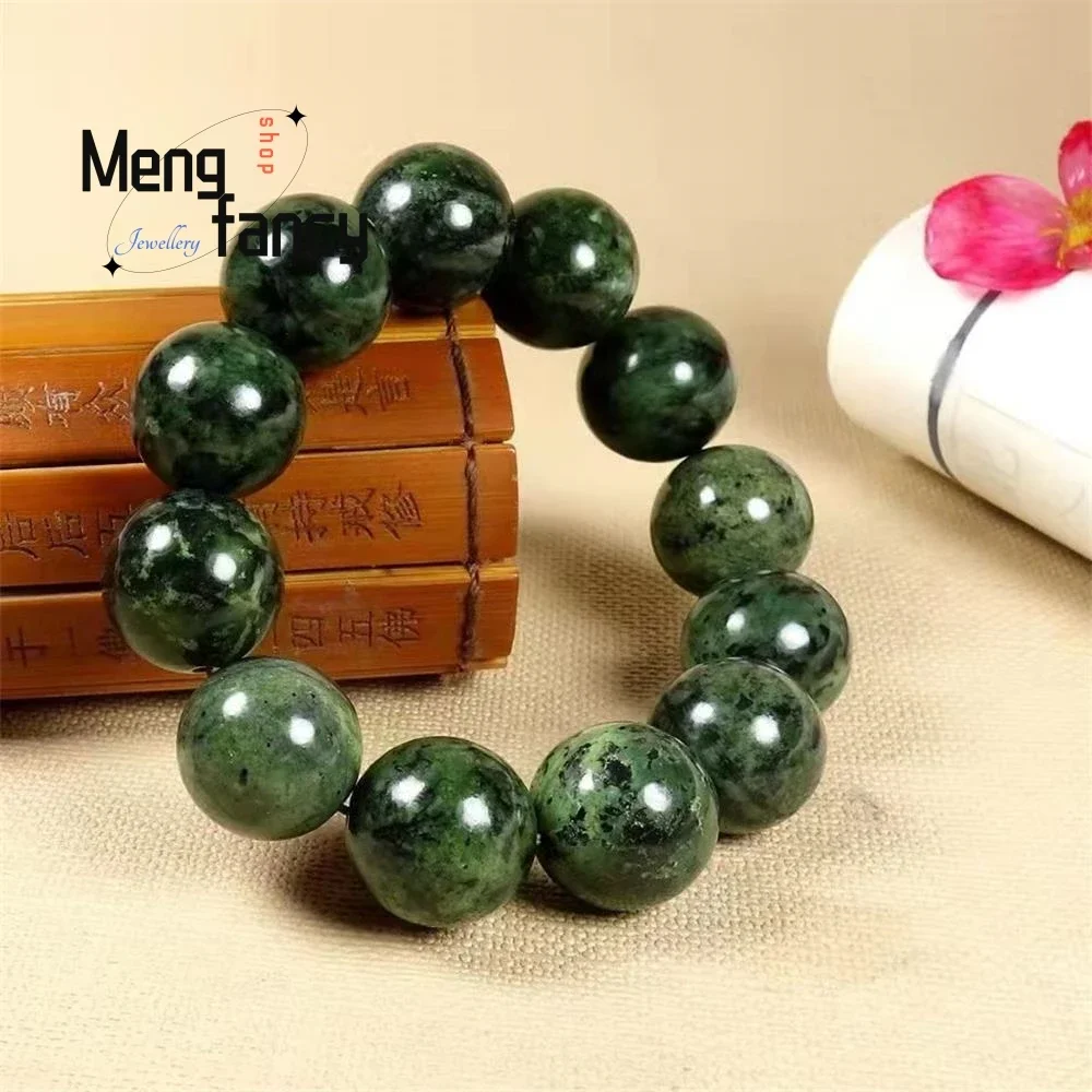 Natural Medicine King Stone Raw Stone Polished Jade Bracelet Live Magnet Green Round Beads Simple Best Selling Fashion Jewelry