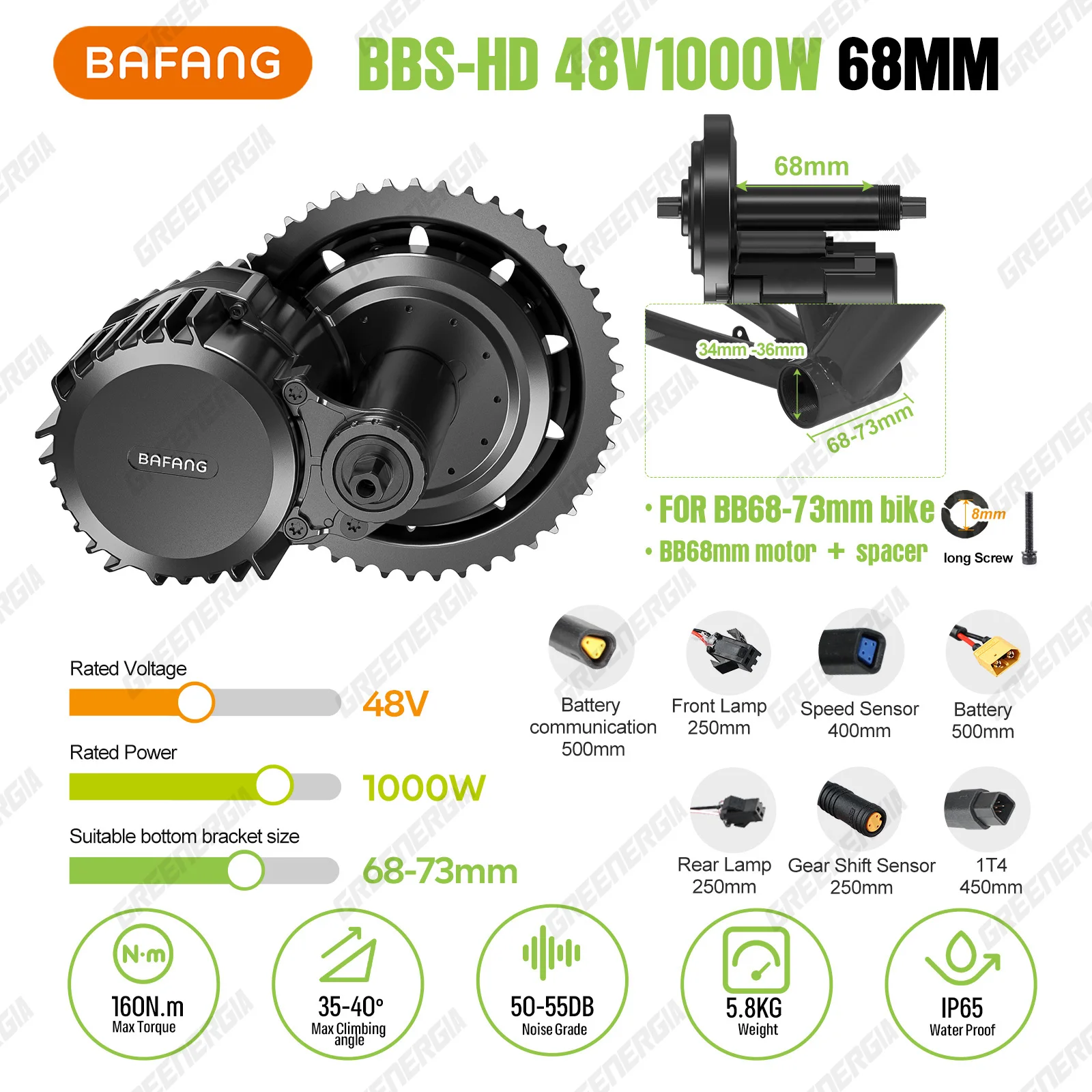 Bafang-電動自転車電動キット,ボトムブラケットのモーター,バッテリー