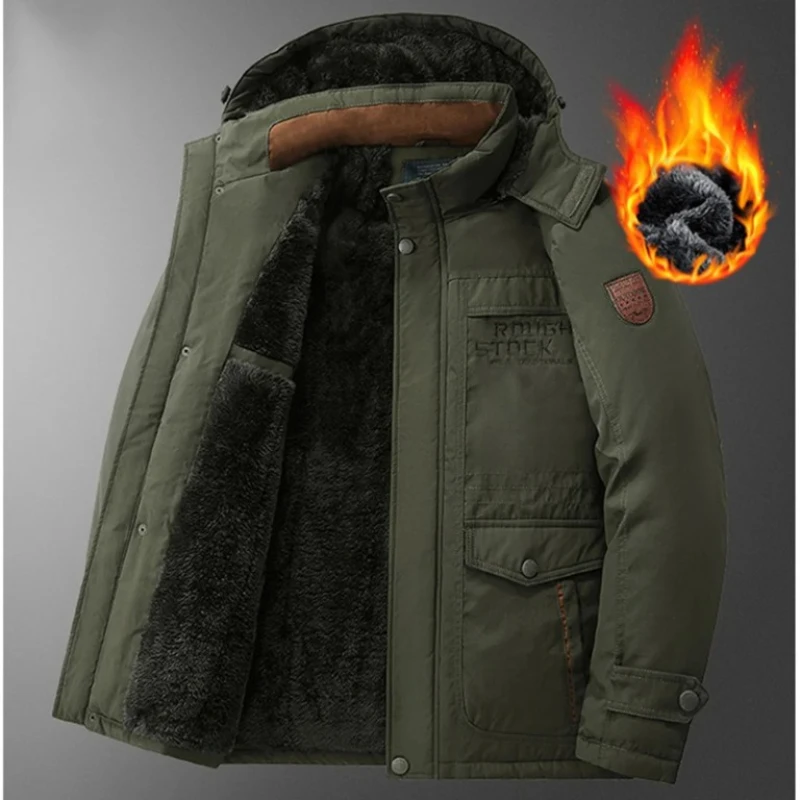 

Мужская куртка-парка в стиле милитари на флисовой подкладке, зимняя повседневная винтажная теплая рабочая одежда, утепленная парка со съемным капюшоном, мужское пальто