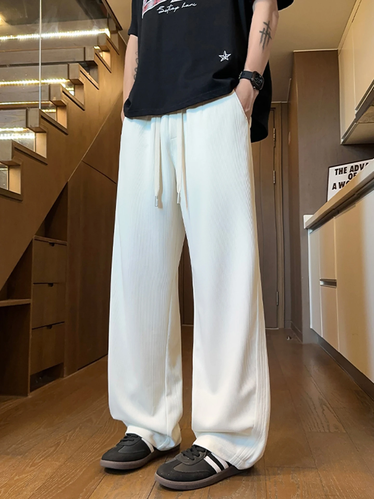 

Мужские летние повседневные брюки свободного прямого кроя в американском стиле Cleanfit, ретро, с драпировкой, больших размеров, с изогнутым кроем, повседневные брюки-чинос